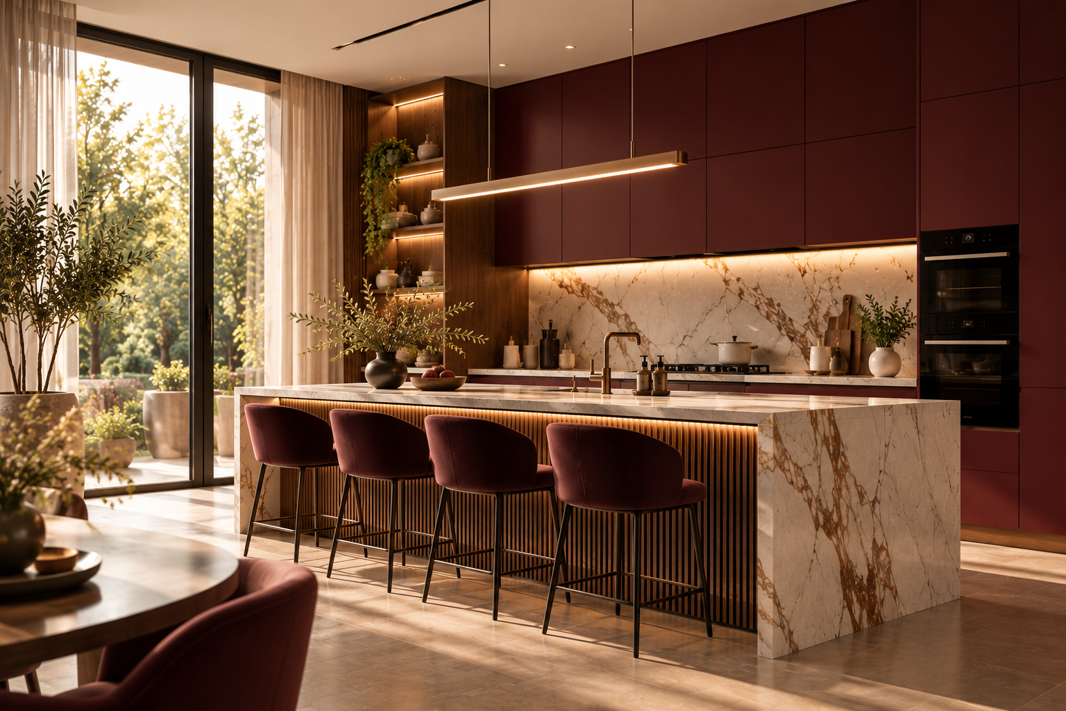 Burgundy Marble Kitchen Retreat