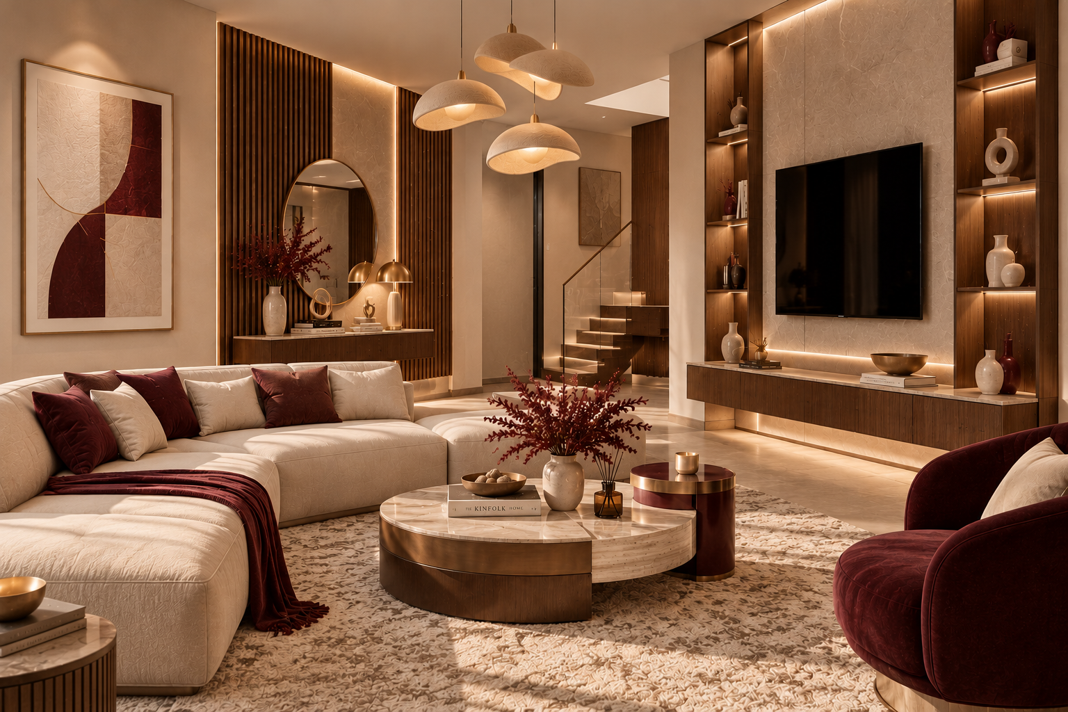 Warm Burgundy Modern Living Room