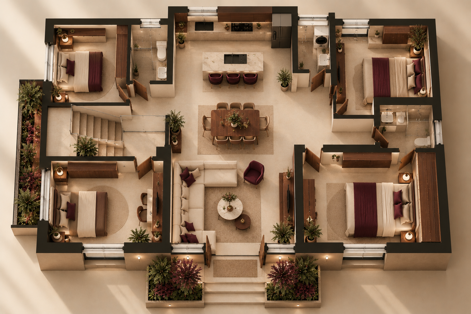 Warm Modern Isometric Home Floor Plan